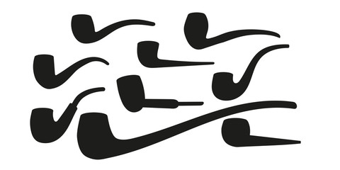 A set of smoking pipe. Tobacco pipe. Black silhouettes. Vector illustration