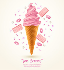 Flavored Soft Ice cream Set isolated on white background : Vector Illustration