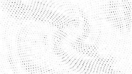 Halftone gradient pattern. Abstract halftone dots background. Monochrome dots pattern. Grunge wave texture. Pop Art Comic small dots. Radial twisted dots. Design for presentation, report, flyer, cover