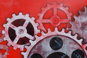 Red background from drawn gears.