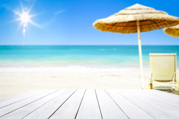 Desk of free space and sea landscape 