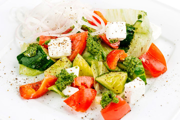 fresh salad with feta cheese and olives