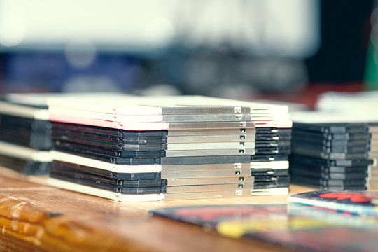 Old stacked floppy disks on the table