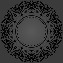Elegant black round ornament in classic style. Abstract traditional pattern with oriental elements. Classic vintage pattern