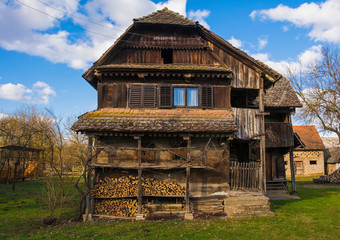 A traditional wooden building in the small village of Muzilovcica in Sisak-Moslavina County in...