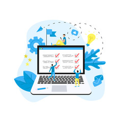 Online action plan concept on laptop monitor with businessman. Business, time management