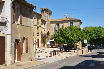 Village and rest of  rampart of Remoulins, a commune in the Gard department in southern France.