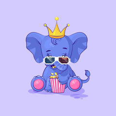 elephant calf chewing popcorn, watching movie