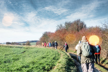 groupe de séniors faisant de la marche nordique