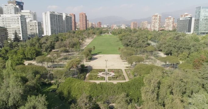 Beautiful City Park Gardens Aerial Drone View &ndash; Parque Araucano in Santiago Chile