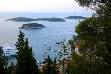 Promenade and archipelago in town Hvar, on island Hvar, Croatia. Hvar is popular usmmer travel...