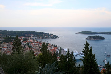 Promenade and archipelago in town Hvar, on island Hvar, Croatia. Hvar is popular usmmer travel...