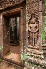Fototapeta na wymiar Ancient sculpture sandstone carving at Vat Phou, Laos.