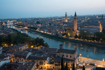Fototapeta na wymiar Panorama of Verona in the blue hour