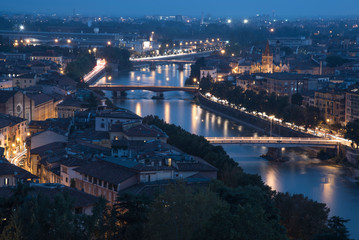 Naklejka premium Panorama of Verona in the blue hour