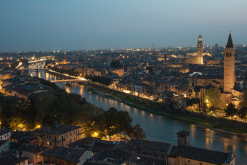 Fototapeta na wymiar Panorama of Verona in the blue hour