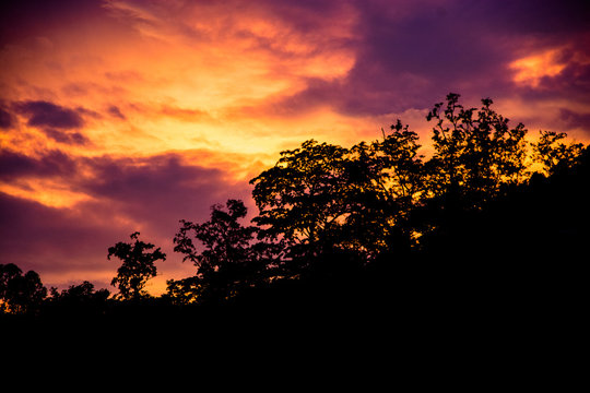 Paisaje, puesta de sol, copy-space