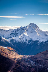 Panorama of the ski station of the "2 Alpes" in the French Alps