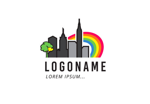 Skyline with Rainbow Logo Layout