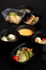 pumpkin soup, pieapple salad, ebergy balls and vegan salad
