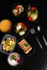 pancakes, pea soup, shrimps and vegetables, proper nutrtion for health