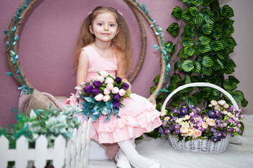 happy womens day for my mom, little girl holds flowers tulip