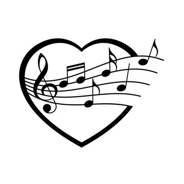 Vector blue heart with notes and violin key