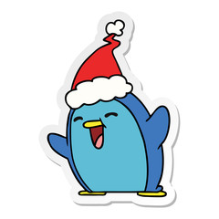 christmas sticker cartoon of kawaii penguin