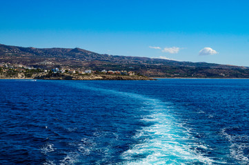 Fototapeta premium Cyprus, Mediterranean, sea, city, pathos, beauty, blue, water, blue, sky, rocky, shore, travel, sea, walk, trail, on, water, landscape, impressions, memories