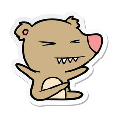 sticker of a angry bear cartoon