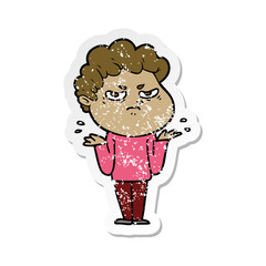 distressed sticker of a cartoon angry man