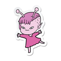 sticker of a cute cartoon alien girl