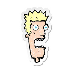 retro distressed sticker of a cartoon shocked mans face