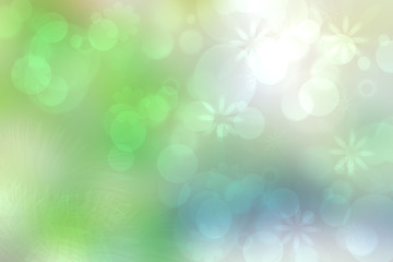 Fototapeta na wymiar Abstract green spring or summer flower background. Abstract flower background with beautiful abstract green blossom, lights and white flowers. Nice flower texture.