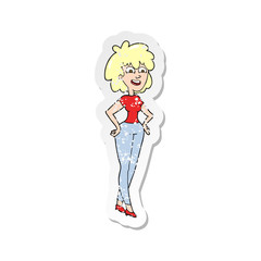 retro distressed sticker of a cartoon surprised woman