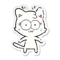 distressed sticker of a cartoon surprised cat