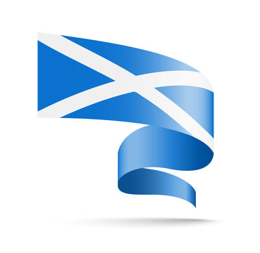 Scotland flag in the form of wave ribbon vector illustration on white background.