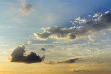 clouds on evening blue sky with sunset, natural background or backdrop for sky replacement