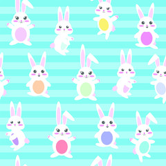 Seamless Repeating Vector Pattern of Pastel Bunnies on a Stripe Background
