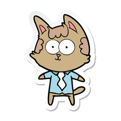 sticker of a happy cartoon cat office worker