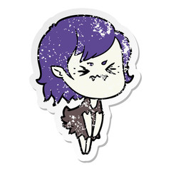 distressed sticker of a annoyed cartoon vampire girl