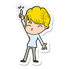 sticker of a cartoon woman thinking