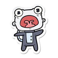 sticker of a cartoon weird alien communicating
