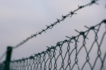 Barbed wire on the fence. Slovakia
