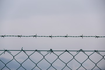 Barbed wire on the fence. Slovakia