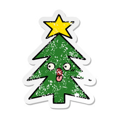 distressed sticker of a cute cartoon christmas tree
