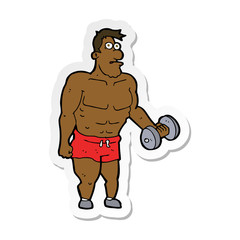 sticker of a cartoon man lifting weights
