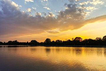 Sunset Panorama of Rowing Venue in city of Plovdiv, Bulgaria
