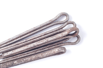 Rusty metal splints on white background, isolate