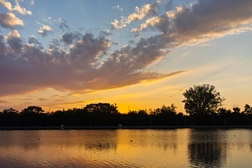 Sunset Panorama of Rowing Venue in city of Plovdiv, Bulgaria